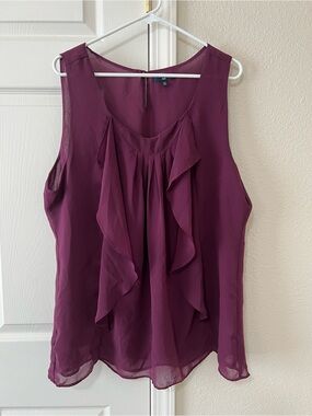 Gap XXL Plum Chiffon Ruffle Sleeveless Blouse Pleated Draped Top